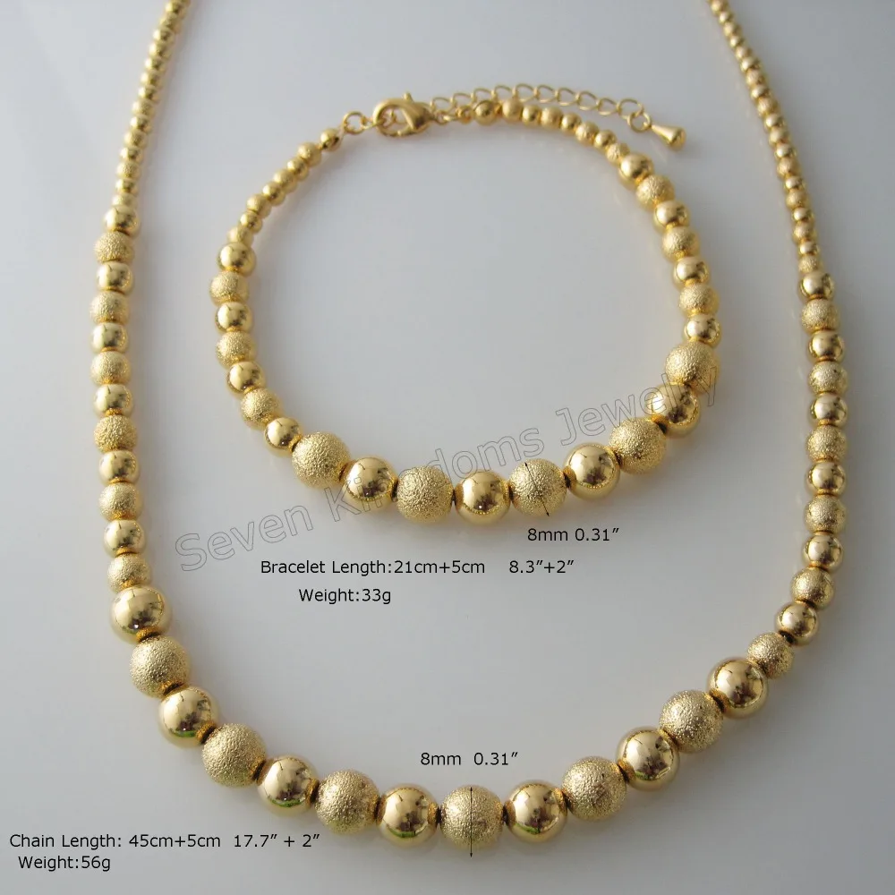 

Min order 1 piece NEW - YELLOW GOLD GP OVERLAY PLAIN AND SCRUB BALL BEADS CHAIN 17.7"+2" NECKLACE & 8.3"+2" BRACELET SET