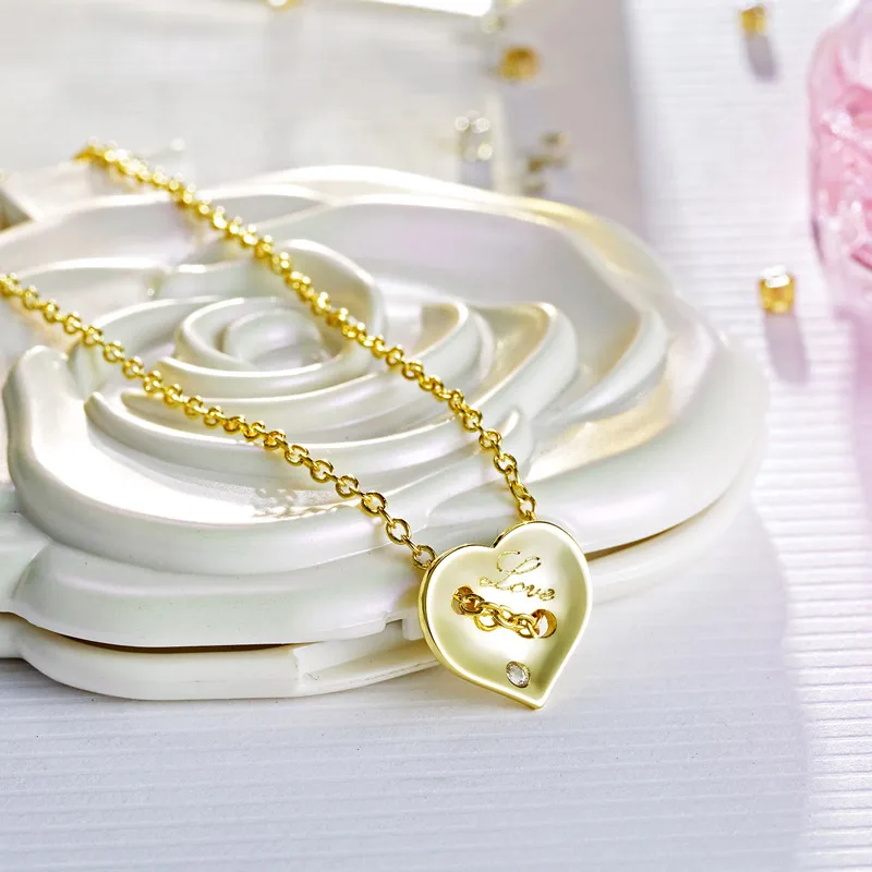 Neoglory светильник желтое золото циркон сердце любовь длинное ожерелье подвески