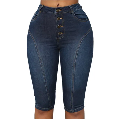 high waisted denim shorts knee length