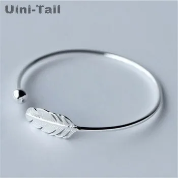 Hot 925 Silver Feather Opening Bracelet Women Fashion Temperament Bracelet Sweet Feather Bracelet High Quality Gift