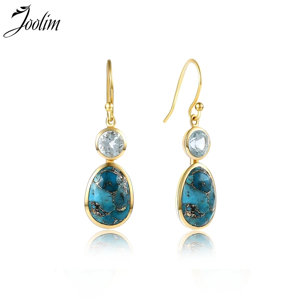 

Joolim High End Ethnic Style Turky Blue Natural Stone Drop Earring Gift To Mom Design Earring
