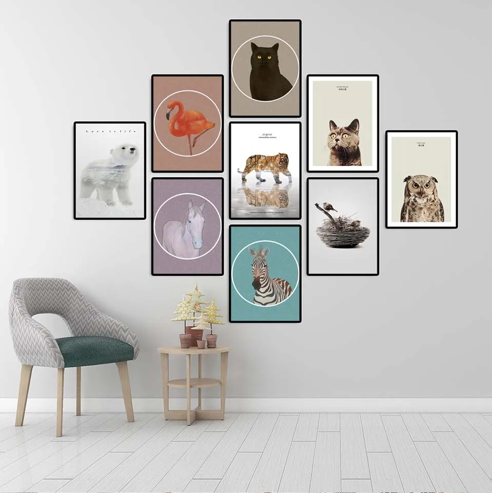

Wall Art Canvas Posters Prints Nordic Love Quote Paintings Picture Oil Unframed Drawings Retro animal flamingo cat and horse