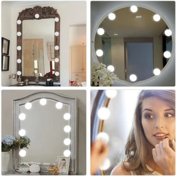 

10Pcs Makeup Mirror Vanity LED Light Bulbs lamp Kit 3 Levels Brightness Adjustable Lighted Make up Mirrors Cosmetic lights