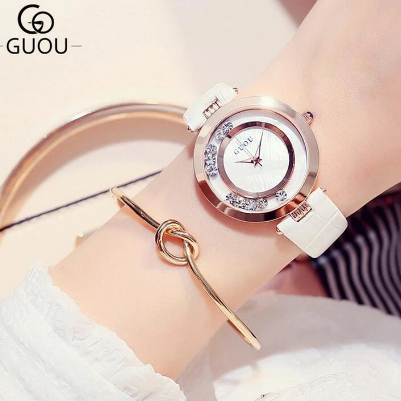 GUOU Watch Luxury Glitter Diamond Rhinestone Watch Women Watches Women's Fashion Exquisite Leather Clock saat relogio feminino