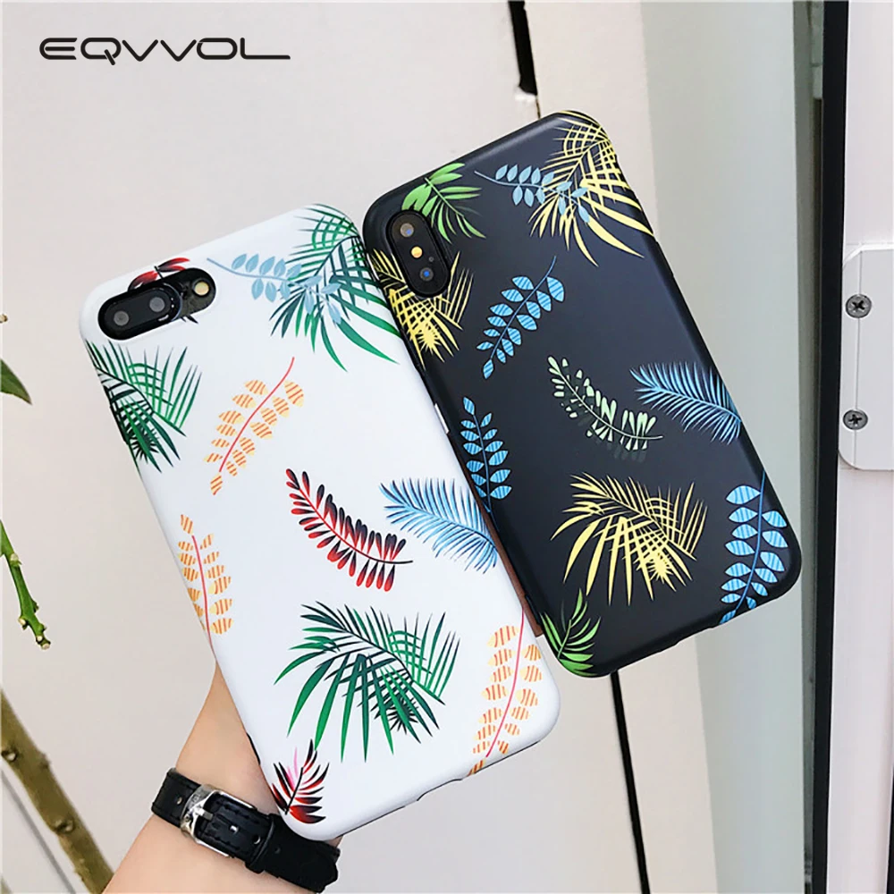 Beste Eqvvol Mode Paar Telefoon Case Voor iphone X 8 7 6 6 s Plus New Leaf Gedessineerde Cases Soft TPU siliconen Cover All inclusive Coque