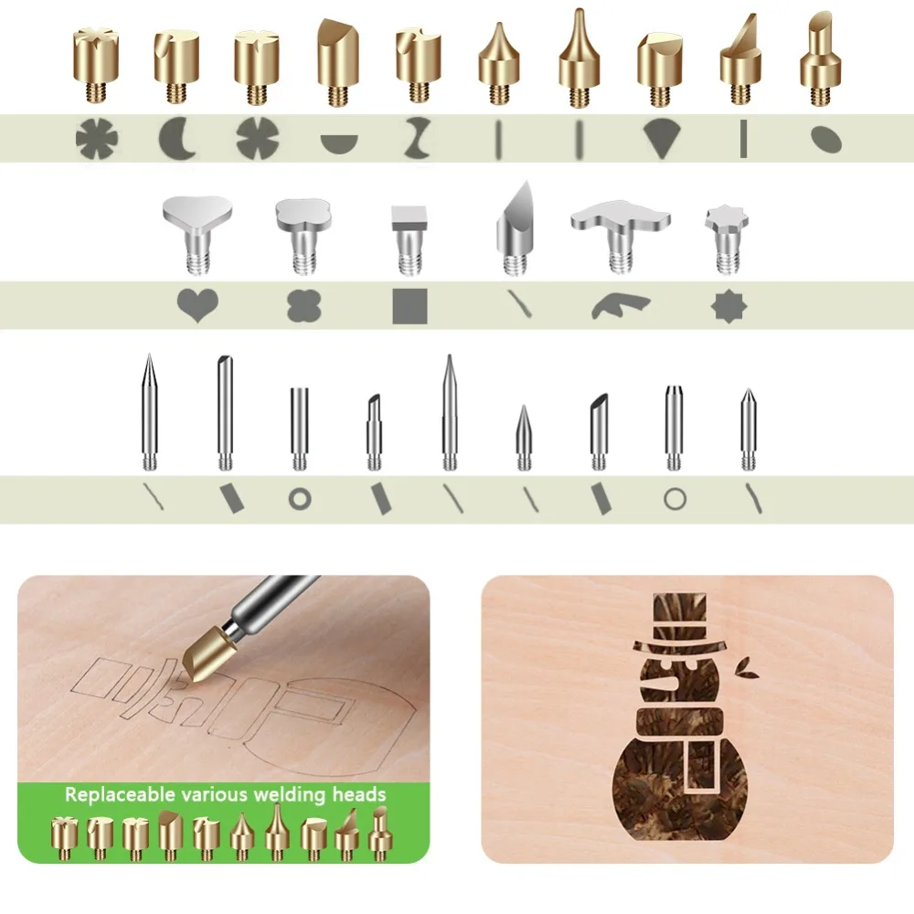 ЕС 220 в 60 Вт регулируемый паяльник Комплект резьба инструмент для пирографии тиснение древесины сжигание паяльная ручка паяльные сварочные наконечники