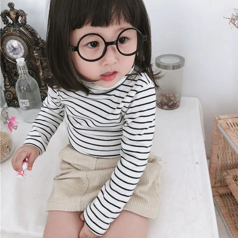 High Neck Toddler Girls Cotton Tees Kids T shirts Winter Autumn Long