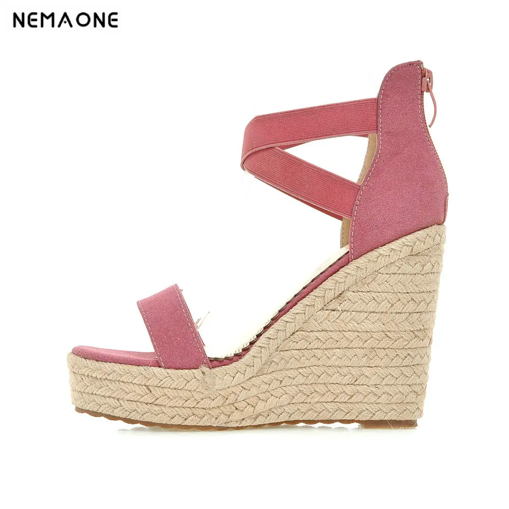 

New Summer style comfortable Bohemian Wedges Women sandals for Lady shoes high platform open toe cross strap sandals big size 48