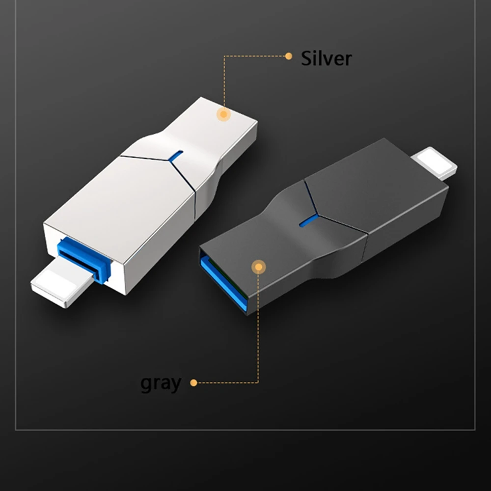 2in1 USB3.0 флеш-накопители, 16/32/64 GB Тип-C USB Диск флеш-накопитель совместим для iPhone iOS Android Тип-C ПК-Серебристый