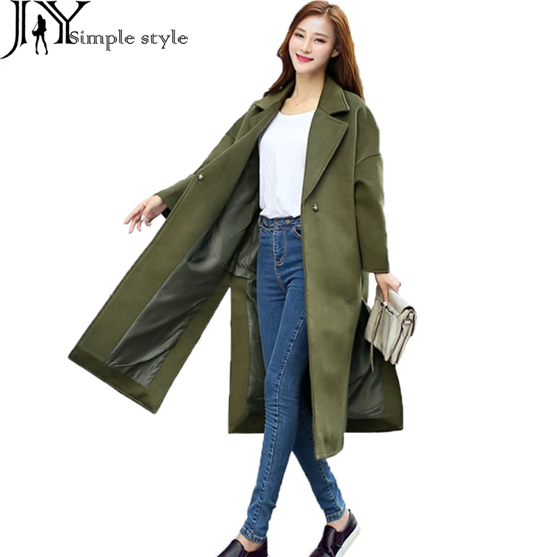 JY.2016 Autumn Winter Coat Women Wide Lapel Belt Overcoat