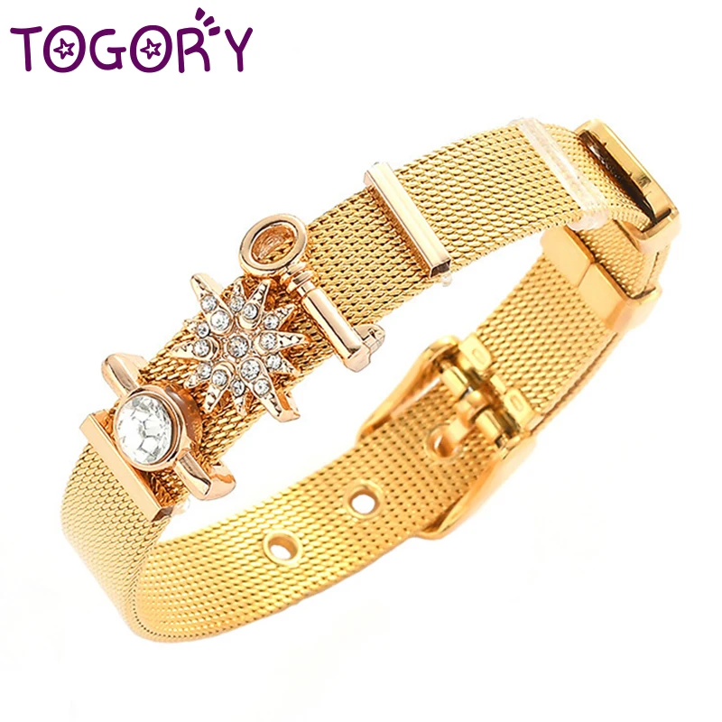 

Dropshipping Fashion Stainless Steel Mesh Bracelet For Woman Men Snowflake & Key Charm Fine Bracelet for Female Jewelry Gift