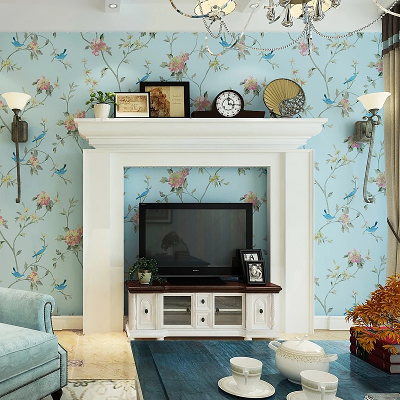 不織布壁紙アメリカンカントリー花新鮮な地中海ガーデン寝室リビングルームテレビ壁壁紙 Non Woven Wallpaper Wall Wallpaperwallpaper American Aliexpress