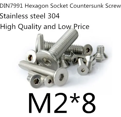 

1000pcs/lot DIN7991 Stainless Steel A2 M2*8 Flat head Hexagon Hex Socket Cap Screw