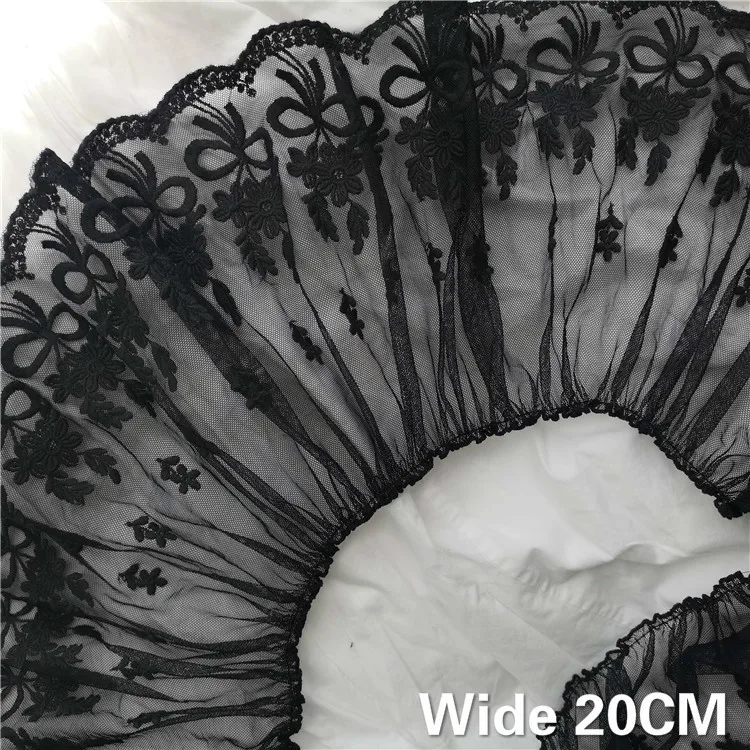 

20CM Wide Black Voile Lace Fabric Embroidered Flowers Lace Edge Trim Ribbonruffle Trim Curtains Clothing DIY Sewing Supplies