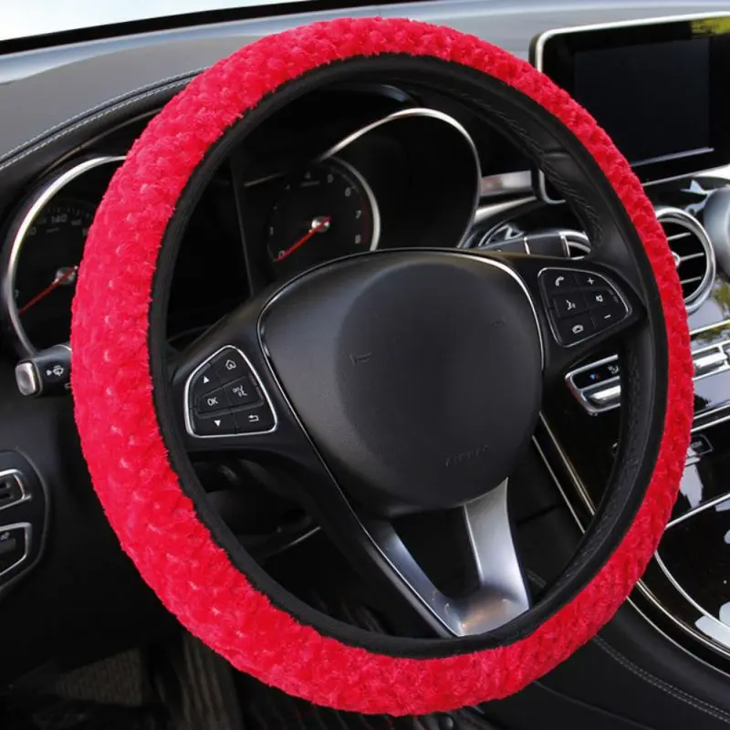 Автомобильные чехлы эластичная крышка рулевого колеса автомобиля дышащая и удобная с мягкой плюшевой крышкой рулевого колеса автомобиля - Название цвета: Красный