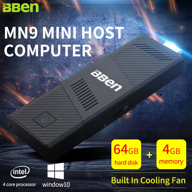 Bben Mini PC Windows 10 Intel Mini Computer stick TV Box HDMI 4GB+64GB Bluetooth4.0 Wifi HDMI CPU Z8350 Quad Core stick mini pc