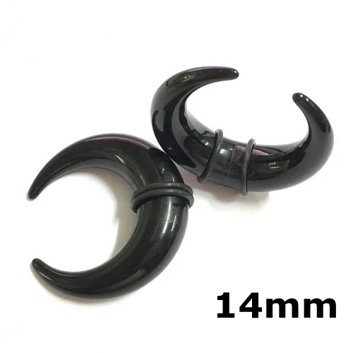 2 шт. черные акриловые Поддельные УФ туннели для ушей спиральные конусы для ушей расширители датчиков тоннели в уши кольца пирсинг украшения для тела - Окраска металла: 14mm
