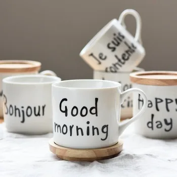 

Drankwaer Coffee Mug Cup ceramic cup wooden cover letter Free shipping