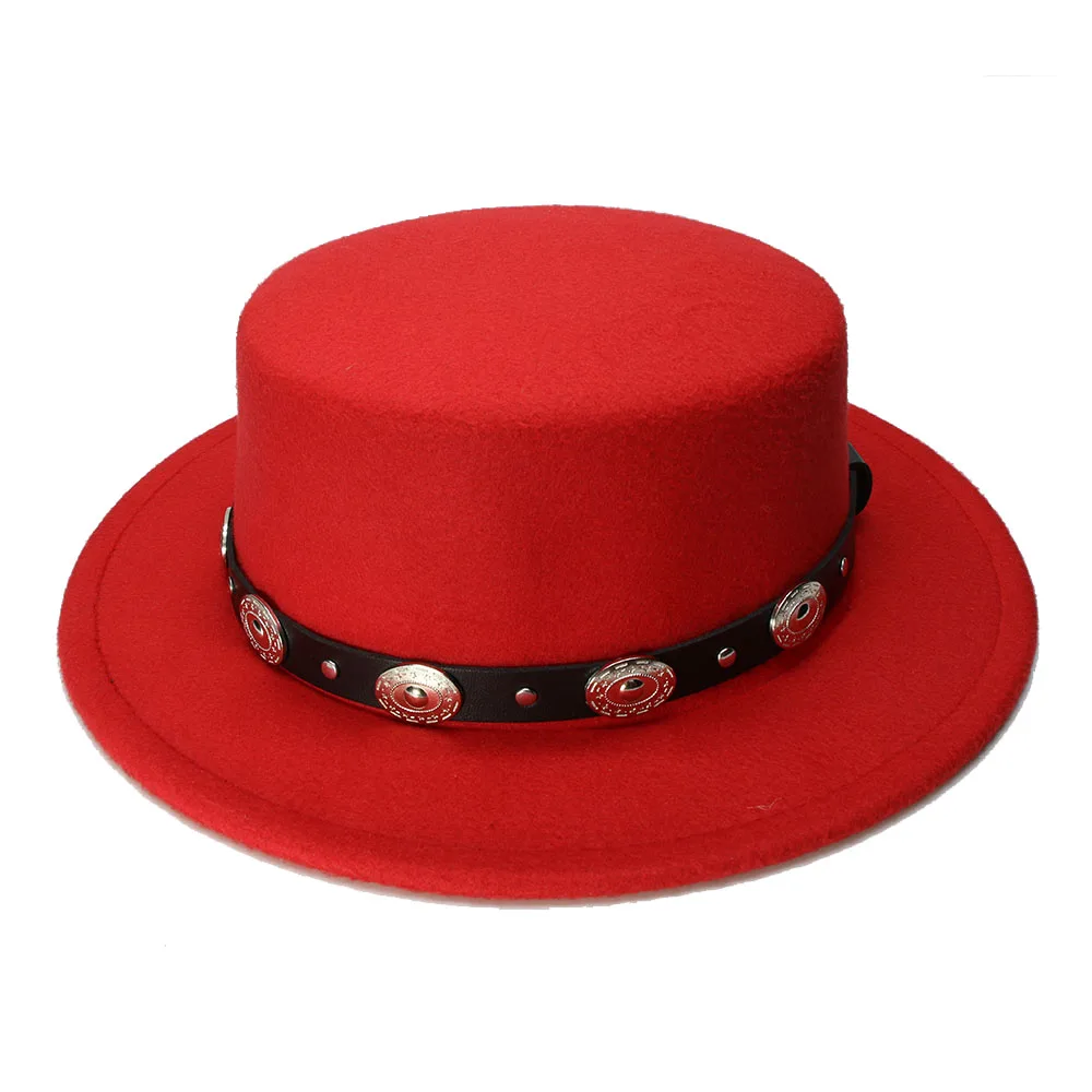 Billig LUCKYLIANJI Frauen Männer Vintage 100% Wolle Breiter Krempe Kappe Pork Pie Porkpie Bowler Hut Punk Legierung Perle Leder Band (57 cm Eingestellt)