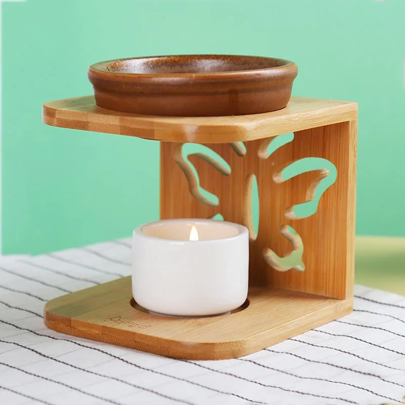

Japanese-style Bamboo Shelf Ceramic PIante Incense Burner Office Desktop Decoration Candle Essential Oil Stove Home Night Lights