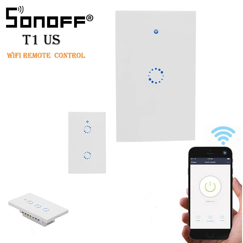 

Sonoff T1 US WiFi RF/ APP/ Touch Control Wall Light Switch 1/2/3 Gang Panel Wall Touch Light Switch Smart google Home with Alexa