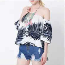 Лето в Европе и Новинка слово воротник с принтом без бретелек с коротким рукавом шифон