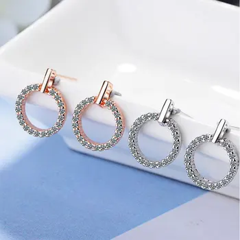 

Anenjery Silver Color Earrings oorbellen Mosaic CZ Zircon Circle Stud Earrings For Women boucles d'oreilles S-E407