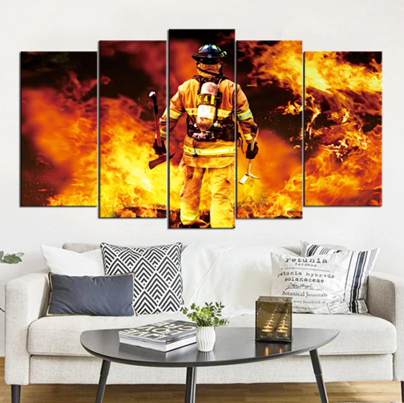 Картины без рамки Fireman который пошел к огню 5 шт. (без рамки) печать на холсте