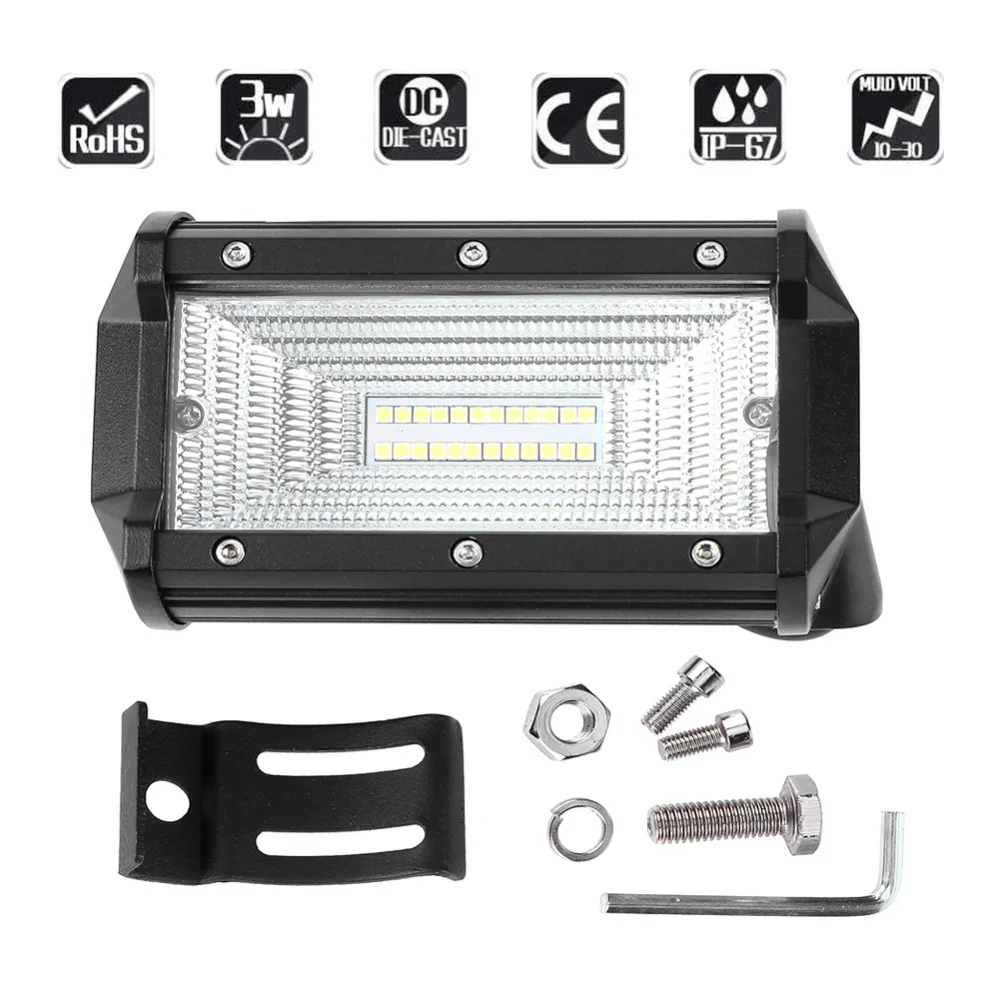 VODOOL 5in 72W 6500K 24LED Auto Work Light Bar 6000LM 12V Super Bright