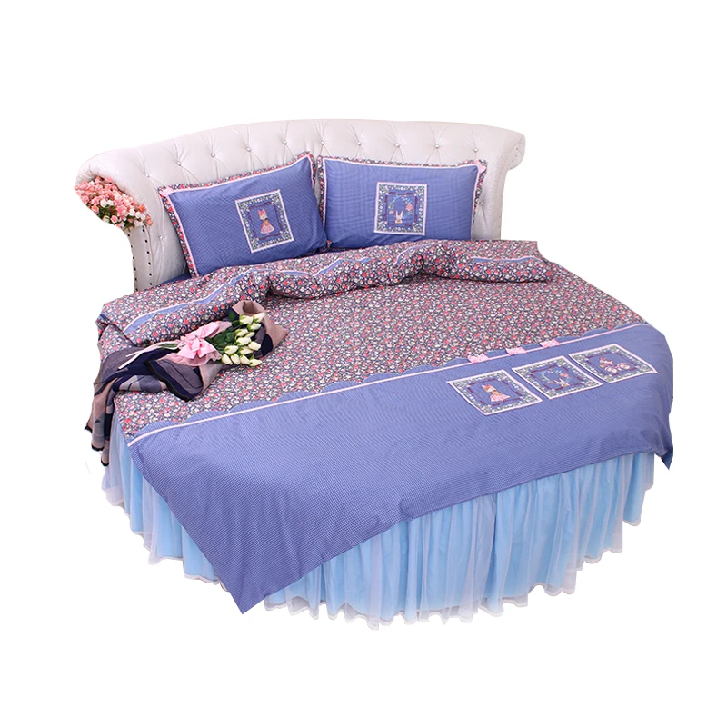 Sale LACE ROUND Corner Bed Europe Orange color Flower Bedding sets Cotton Round Double Bed sheet Duvet cover Pillow case Bedskirt 41