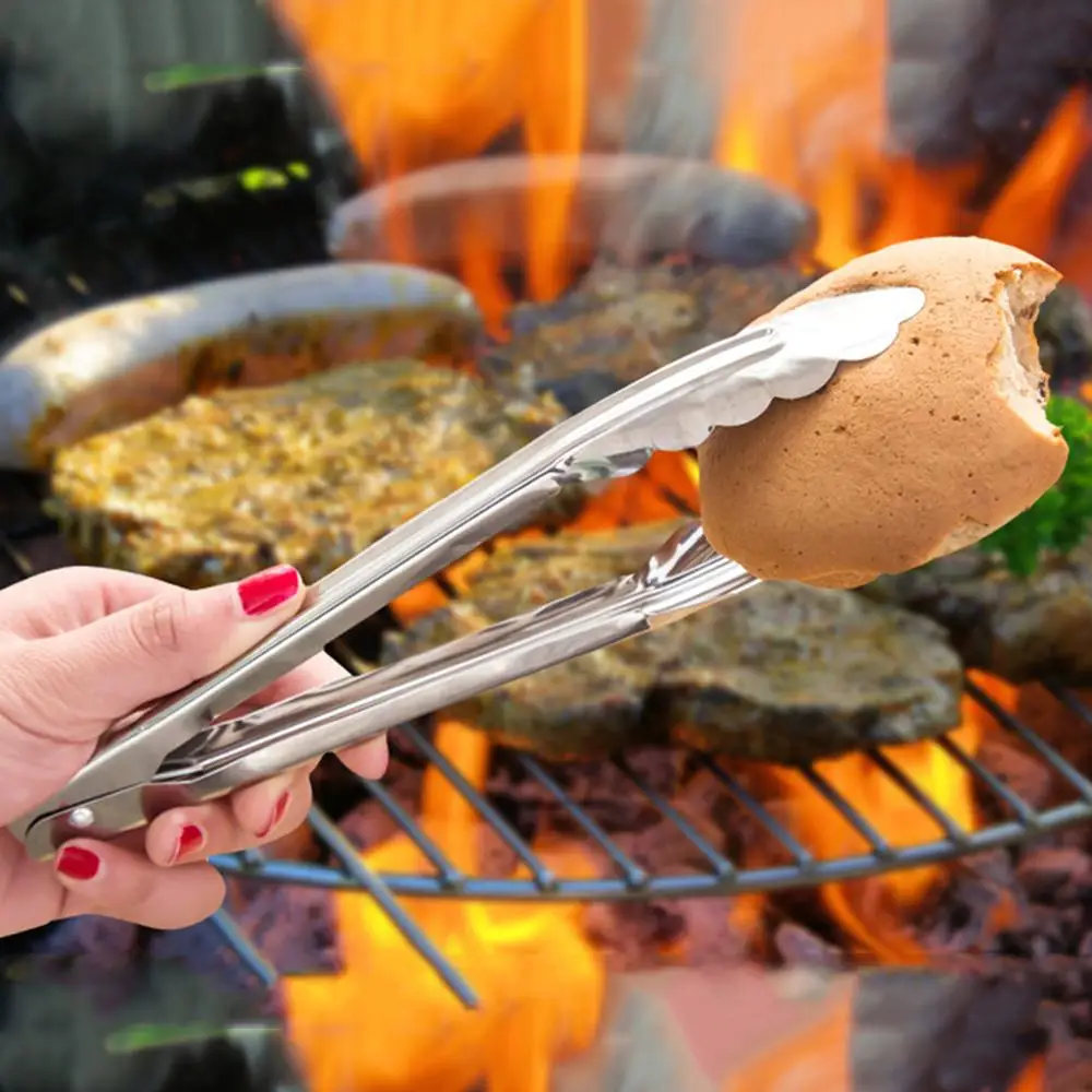 

1 pcs Warm Stainless Steel Barbecue Locking Tongs Serving Clip Grill Baking Salad Steak Vegetable Pasta Kitchen Tool