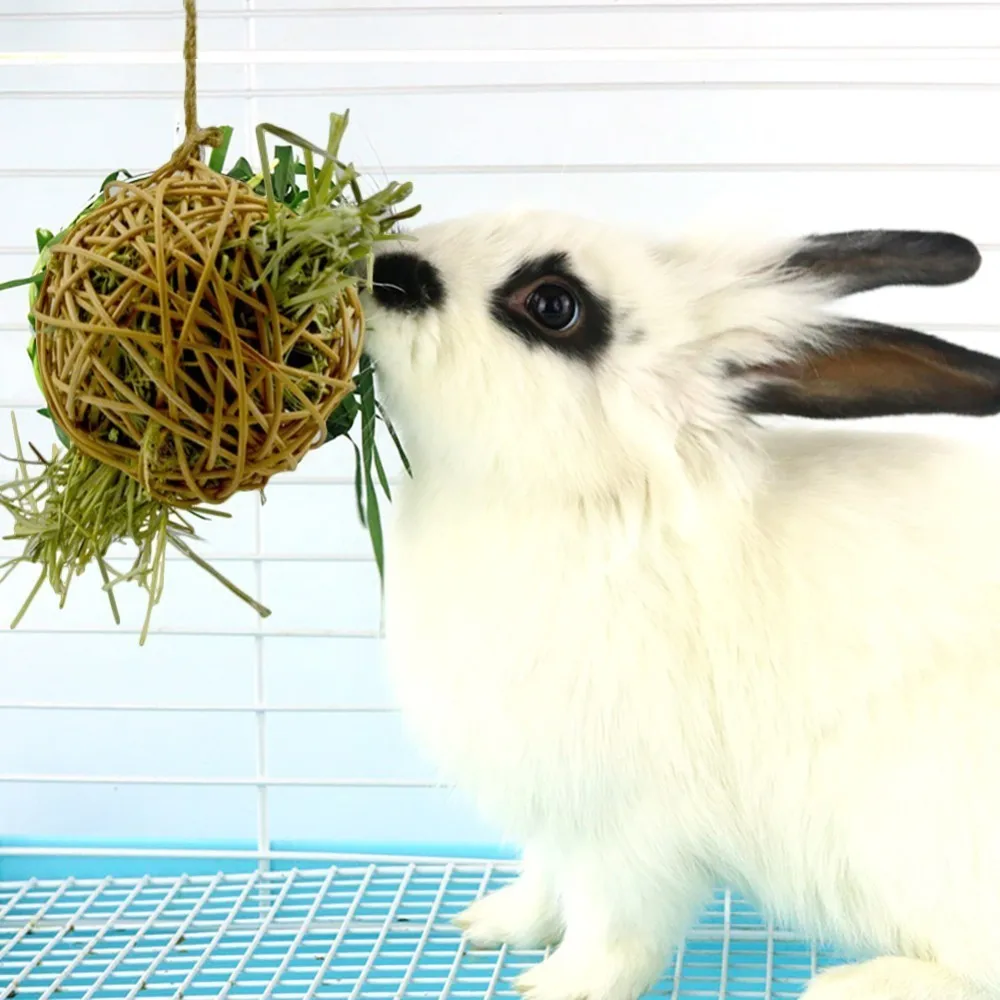 Кролики жевательные игрушки травяной держатель Шар Подвесной ротанговый шар натуральный грызет и игрушка для кусания шиншиллы и кроликов