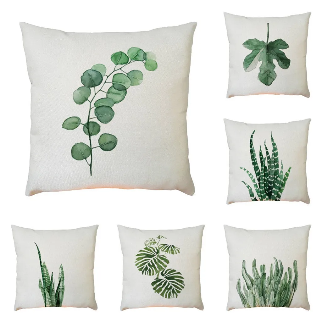 

Tropical Plants Pillow Case Polyester Decorative Pillowcases Green Leaves Throw Pillow Case Eucalyptus leaves Poszewka L4