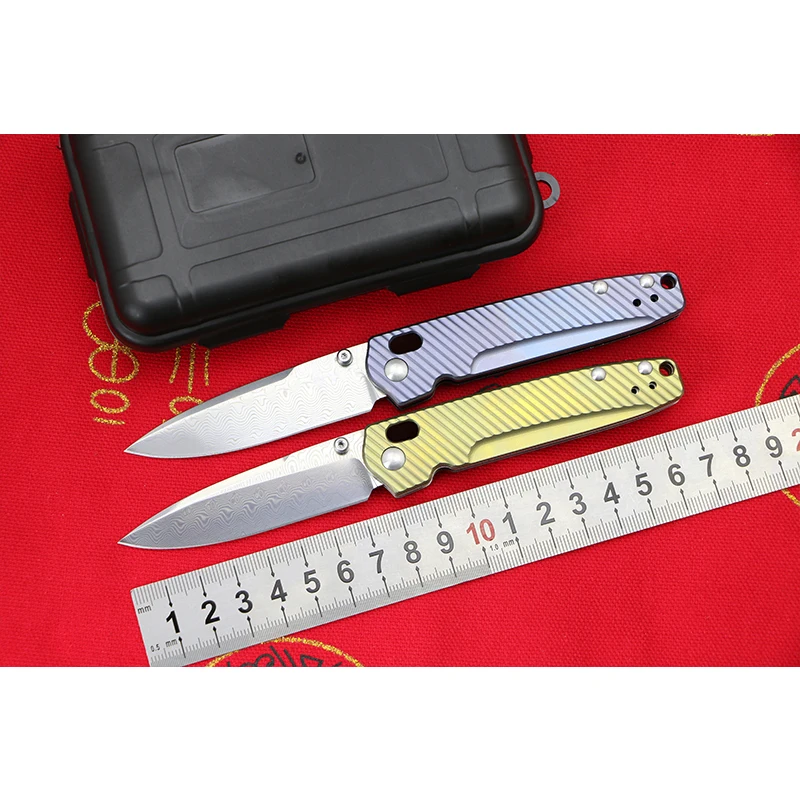 

LOVOCOO BM485 Swedish Damascus blade TC4 Titanium Handle Flip Folding Knife Outdoor Camping Hunting Pocket EDC Tools Portable