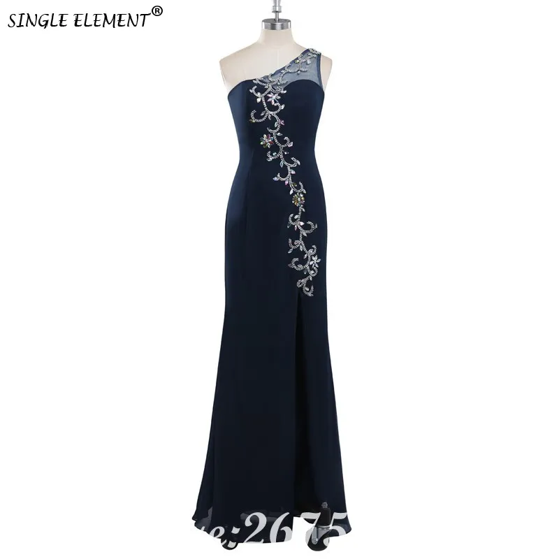 

SINGLE ELEMENT Navy Blue Beaded Long Mother Of The Bride Dress