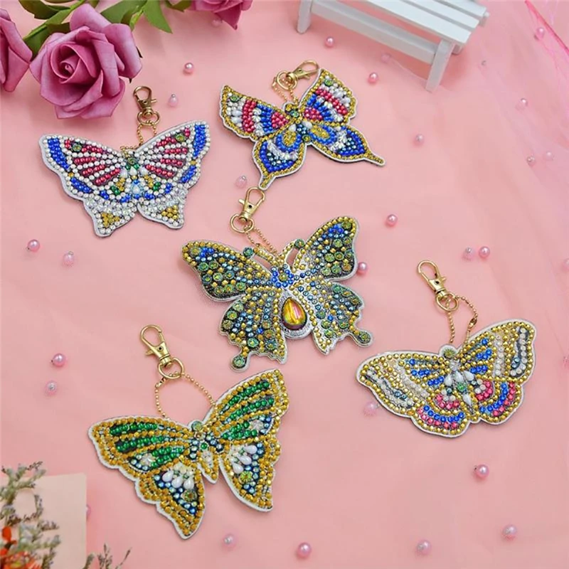 5pcs/set 5D Diamond Painting Butterfly Keychain Key Ring Drill DIY Embroidery Painting Gift Cross Stitch алмазная вышивка