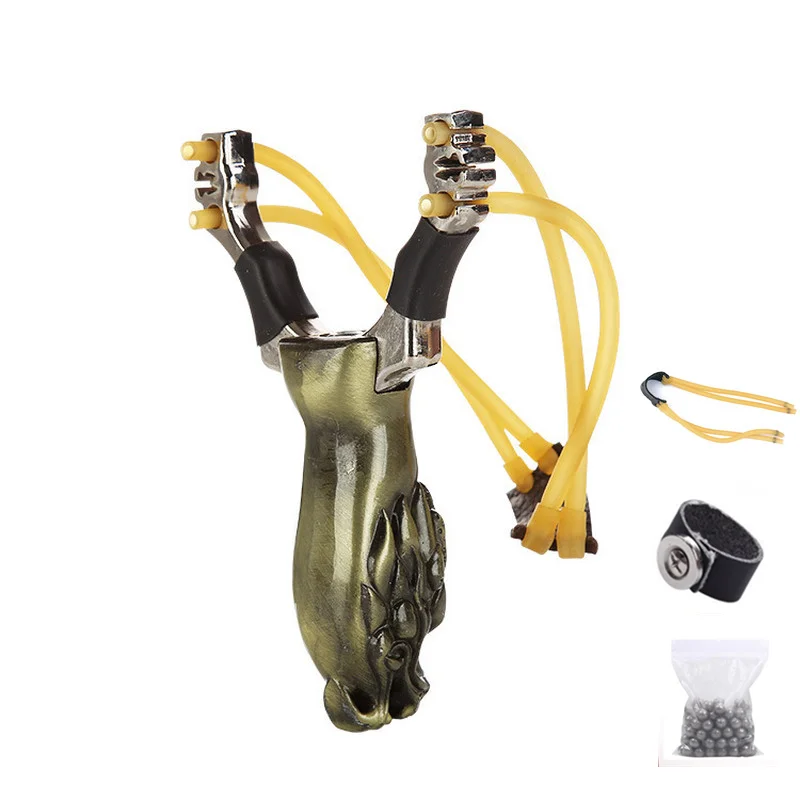 

New Powerful Sling Shot Outdoor Archery Catapultas Fishing Hunting Alloy Slingshot Bow With Rubber