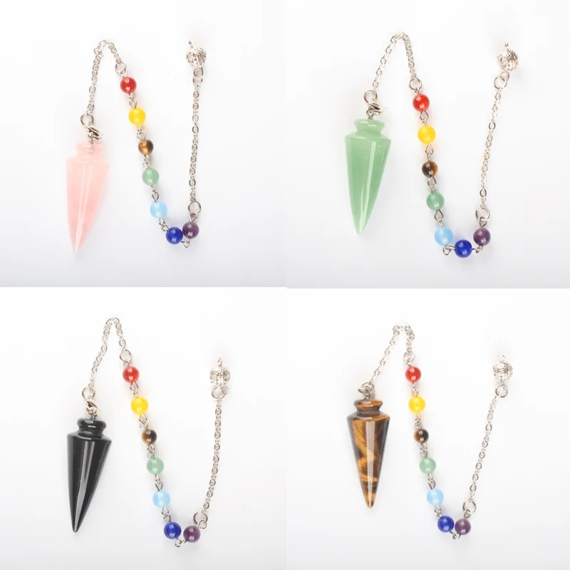 

Carnelian Opal Lapis Quartz obsidian Aventurine Rose Pink quartz Chain Dowsing Healing Chakra Pendulum With Chain 1PCS