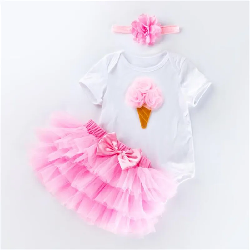 1st Наряд для дня рождения для маленьких девочек одежда для детей Пышная юбка Детские балетные юбки с повязкой на голову, хлопковый детский комбинезон, Одежда для новорожденных, костюмы для вечерние - Цвет: as photo