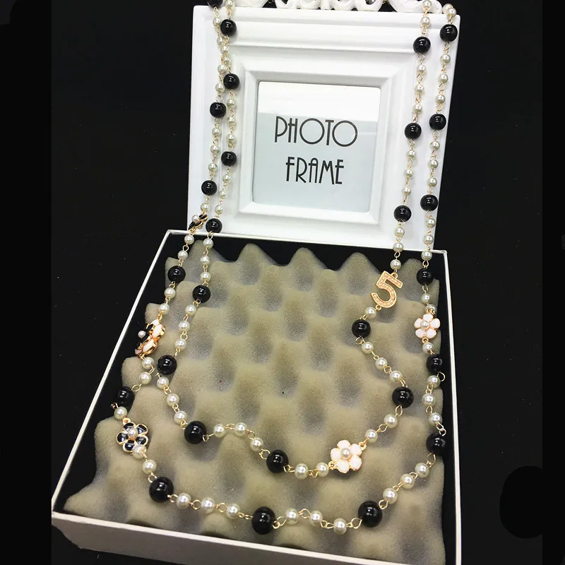

N21 number 5 Flowers Camellia Brand Collier Femme Pearl Jewelry Sweater Chain Perle Long Necklace 2016 Women