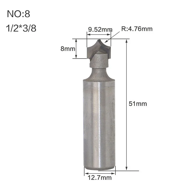 1 шт. 1/" 1/2" хвостовик деревообрабатывающий резак двойная фреза для отделки кромки биты для карбида дерева деревообрабатывающие гравировальные инструменты резьба бит - Длина режущей кромки: NO8