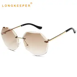 LongKeeper 2019 оправы солнцезащитных очков Для женщин Роскошные Винтаж бескаркасных металлических очки-оверсайз солнцезащитные очки