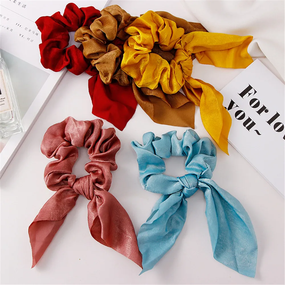 

2019 New Summer Colorful Chiffon Knot Bow Elastic Hair Bands Ponytail Holder Scrunchie Rubber hair Clip Fashion Hair Accessories