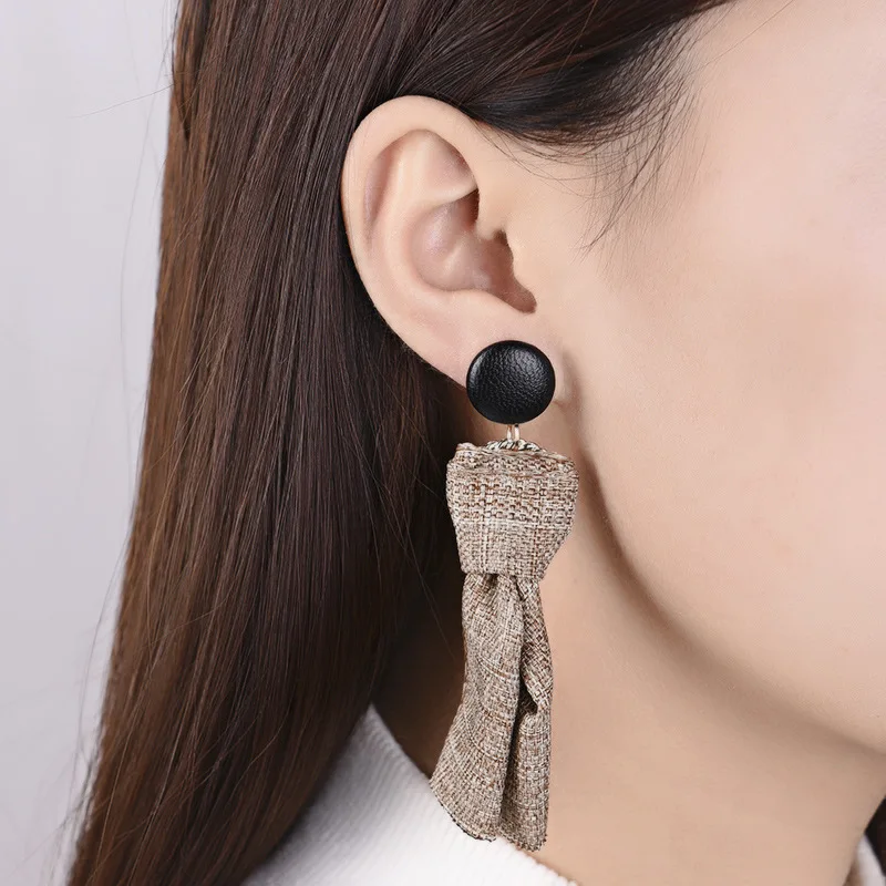 Retro Canvas Fashion Earrings Geometry Vintage Floral Cloth Dangle
