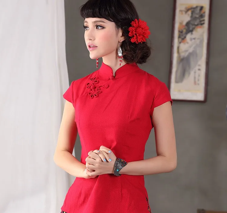 Шанхай история короткий рукав национальный тренд Qipao рубашка Китайский cheongsam Топ Традиционный китайский женский топ льняная блузка Топ