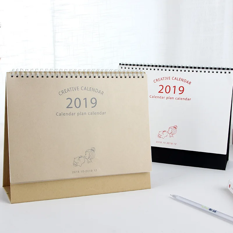 

2019 Cartoon Pig Kraft Paper Calendar DIY Desktop Calendar Agenda Organizer Daily Schedule Planner 2018.08~2019.12