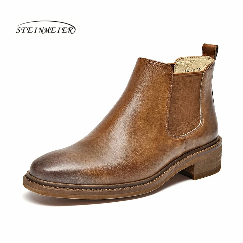 

Women Winter Snow Boots Genuine leather Ankle Spring cheleas flat boot woman Short Brown Boots 2019 for women boots