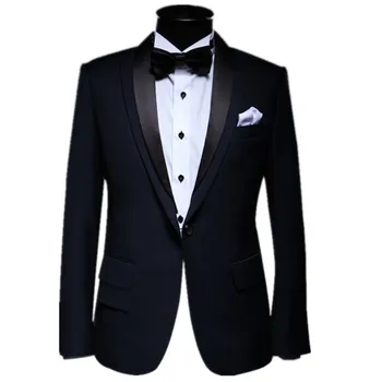 

Black shawl lapel men's suit jacket casual western slim suit jacket British style men's solid color suit jacket