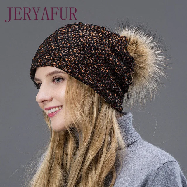 Женская меховая шапка JERYAFUR свободная и прорезиненная в простом стиле 2018|Женские