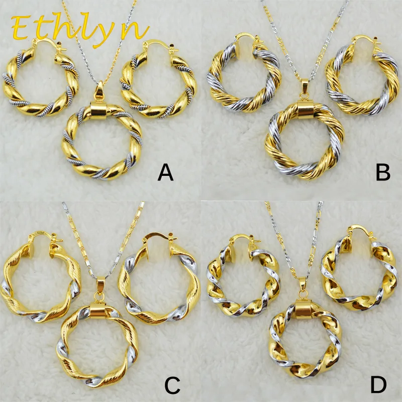 

Ethlyn New arrival Ethiopian double color Round necklace earrings sets Gold Color Dubai/African/Eritrean jewelry for women S20